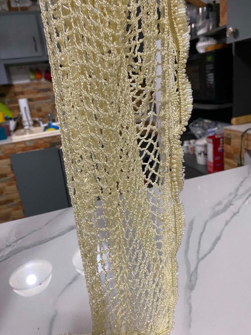 Elegant Beaded Cream Evening Shawl / Formal Wrap - Picture 6 of 6